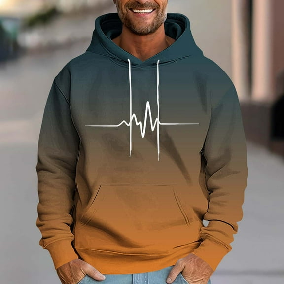 Xcmzpl Big and Tall Graphic Hoodies for Men Fall Winter Long Sleeve Fleece Hooded Sweatshirts Fashion Gradient Pullover Tops with Pockets