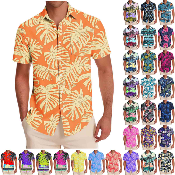 Xcmzpl Big and Tall Men’s Hawaiian Shirts Short Sleeve Casual Button Down Summer Shirt with Pocket Floral Beach Vacation Tops S-5XL
