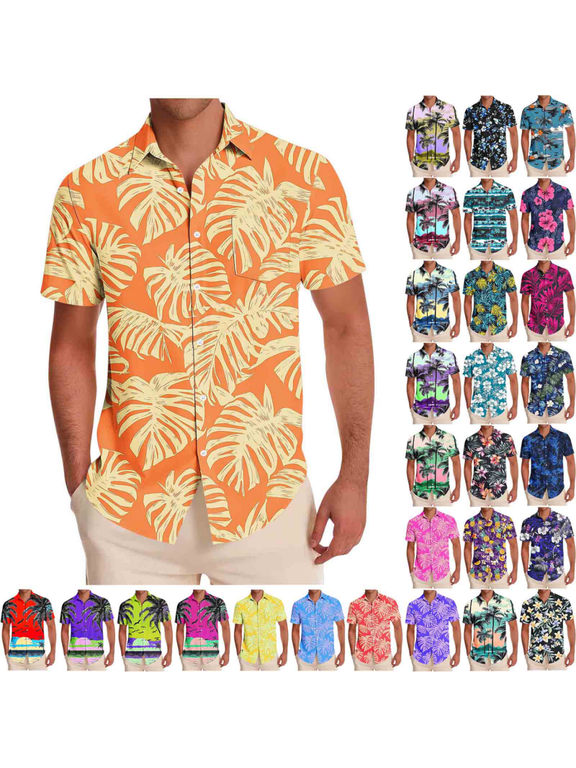 Big and Tall Men’s Hawaiian Shirts Short Sleeve Casual Button Down Summer Shirt with Pocket Floral Beach Vacation Tops S-5XL