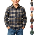 thumbnail image 1 of Xcmzpl Boys Long Sleeve Flannel Button Down Shirts Pocket Front Buffalo Plaid Print Tshirts Soft Comfy Fall Cardigans 2-15 Years, 1 of 8