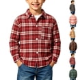 thumbnail image 1 of Xcmzpl Boys Plaid Button Down Shirt Long Sleeve Lightweight Flannel Checkered Dress Shirts with Chest Pocket 2-15 Years, 1 of 8