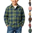 thumbnail image 1 of Xcmzpl Boys Plaid Button Down Shirt Long Sleeve Lightweight Flannel Checkered Dress Shirts with Chest Pocket 2-15 Years, 1 of 8