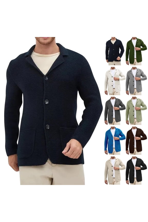 Cardigan Sweaters for Men Button Down Collar Chunky Knit Cardigan Long Sleeve Solid Warm Jacket Fall Cardigans with Pocket