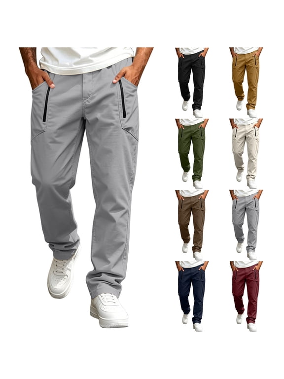 Cargo Straight Leg for Men Zipper Pocket Lightweight Athletic Outdoor Sport Track Pants Solid Workwear Trousers S-3XL