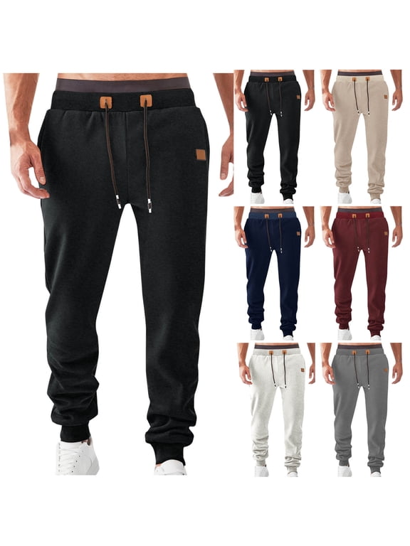 Cargo Sweatpants for Men Elastic Waist Thic Fleece Line Cinch Bottom Joggers Athletic Running Active Workout with Pocket M-3XL
