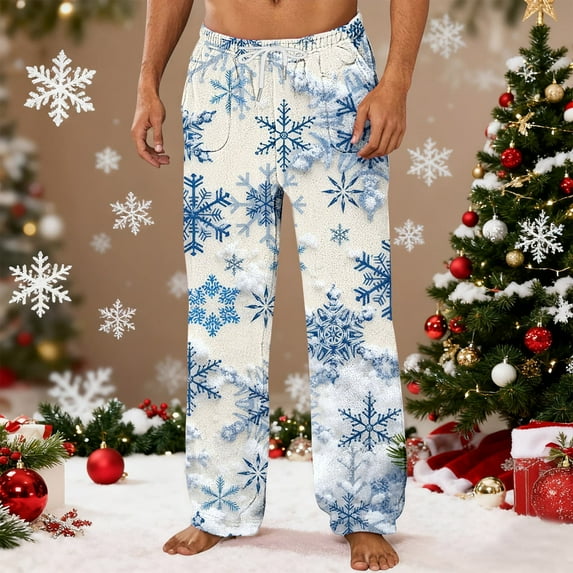 Xcmzpl Christmas Pajama Pants for Men Flannel Lounge Pants Elastic Waist Loose Soft Comfortable Print PJ Bottoms Trousers Xmas