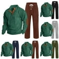 thumbnail image 1 of Xcmzpl Corduroy Track Suit Men 2 Piece Casual Vintage Loose Long Sleeve Henley Shirts and Drawstring Straight Sweatpants Sets Pocket, 1 of 7