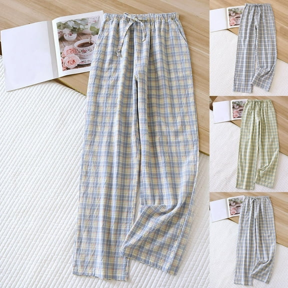 Xcmzpl Fall Pajamas for Men Cotton Plaid Pants Drawstring Elastic Waist Lounge Pants Casual Sleep Bottoms Comfy Loungewear