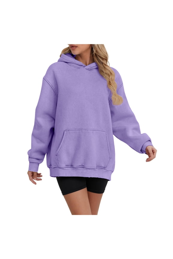 Fleece Hoodies for Women Basic Solid Color Hooded Sweatshirt Athletic Pullover Tops Dressy Casual Long Sleeve T-shirts Fall Fashion