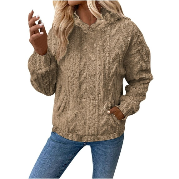 Xcmzpl Fleece Hoodies for Women Loose Fit Solid Color Hooded Sweatshirt Fashion Sweater Tops Cotton Long Sleeve Shirts Winter Fashion