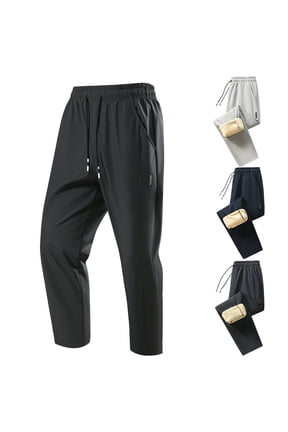 Fleece Lined Winter Pants for Men Sherpa Thermal Hiking Pants Elastic Waist Solid Straight Leg Pants with Pockets