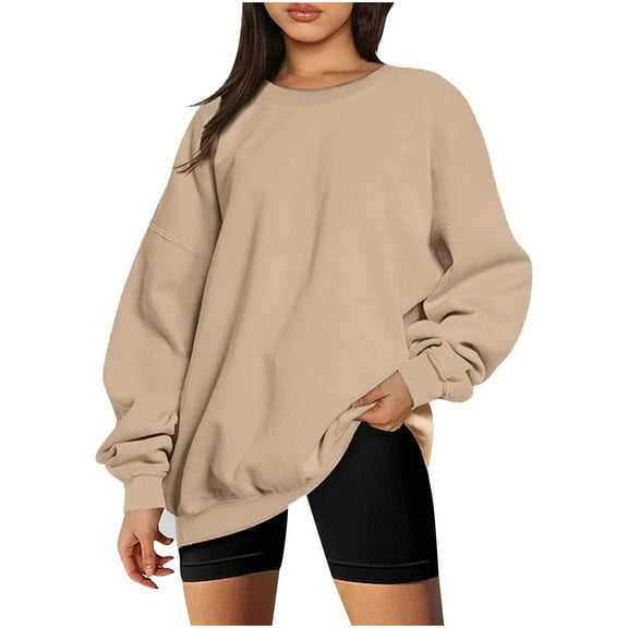 Xcmzpl Fleece Sweatshirts for Women Basic Solid Color Crewneck Sweatshirt Holiday Sweater Tops Tunic Long Sleeve Blouses Fall Fashion