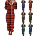 thumbnail image 1 of Xcmzpl Fuzzy Jumpsuit for Women Fleece Onesies Pajamas Plaid Warm Sherpa Romper Sleepwear One Piece Zip Hooded Playsuit Loungewear, 1 of 7