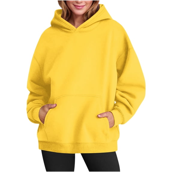 Xcmzpl Hoodies for Women Basic Solid Color Hooded Sweatshirt Fashion Pullover Tops Cotton Long Sleeve T-shirts Early Fall Fashion