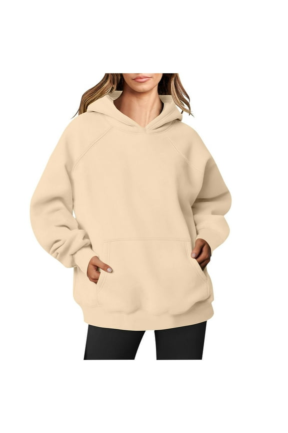 Hoodies for Women Casual Solid Color Hooded Sweatshirt Athletic Pullover Tops Work Long Sleeve T-shirts Winter Fashion
