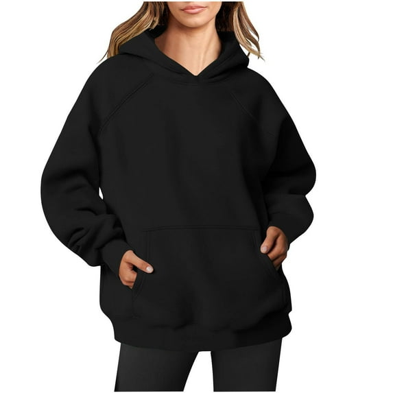 Xcmzpl Hoodies for Women Casual Solid Color Hooded Sweatshirt Athletic Pullover Tops Work Long Sleeve T-shirts Winter Fashion