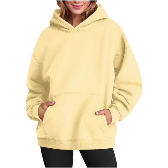Xcmzpl Hoodies for Women Cute Solid Color Hooded Sweatshirt Lightweight Sweater Tops Comfort Long Sleeve Blouses Winter Fashion
