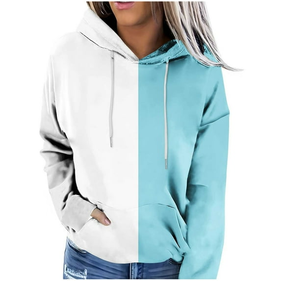 Xcmzpl Hoodies for Women Loose Fit Color Block Hooded Sweatshirt Athletic Sweater Tops Cotton Long Sleeve Shirts Fall Fashion