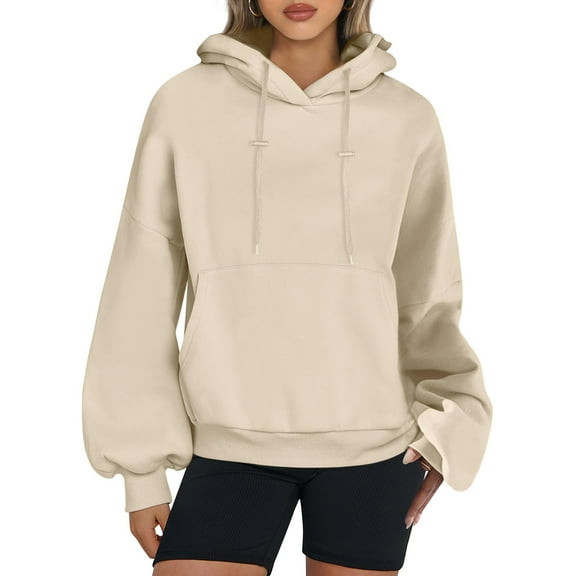 Xcmzpl Hoodies for Women Loose Fit Solid Color Hooded Sweatshirt Lightweight Pullover Tops Tunic Long Sleeve Shirts Fall Fashion