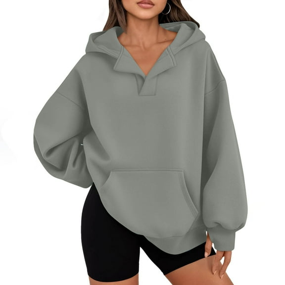 Xcmzpl Hoodies for Women Loose Fit Solid Color Hooded Sweatshirt Trendy Pullover Tops Work Long Sleeve T-shirts Early Fall Fashion