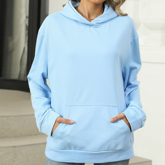Xcmzpl Hoodies for Women Plus Size Solid Color Hooded Sweatshirt Holiday Pullover Tops Tunic Long Sleeve T-shirts Early Fall Fashion