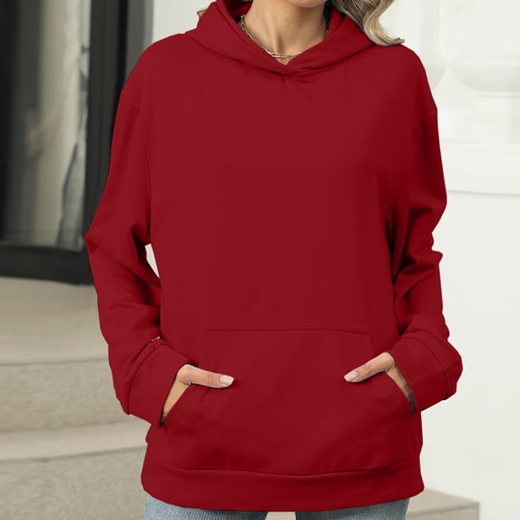 Xcmzpl Hoodies for Women Plus Size Solid Color Hooded Sweatshirt Holiday Pullover Tops Tunic Long Sleeve T-shirts Early Fall Fashion