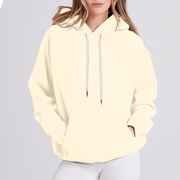 Xcmzpl Hoodies for Women Plus Size Solid Color Hooded Sweatshirt Lightweight Sweater Tops Soft Long Sleeve Blouses Fall Fashion