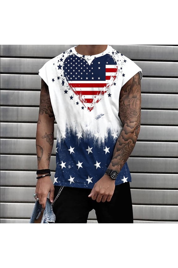 Independence Day Men's Tank Tops Loose Crew Neck Cap Sleeve Tanks Patriotic Workout Gym Tee Shirts Summer Clothies S-XXXL