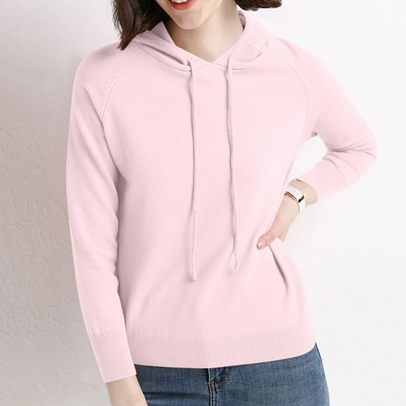 Xcmzpl Knit Hoodies for Women Plus Size Solid Color Hooded Sweatshirt Fashion Sweater Tops Dressy Casual Long Sleeve Blouses Fall Fashion