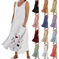 thumbnail image 1 of Xcmzpl Linen Dresses for Women Sleeveless Scoop Neck Midi Dresses Boho Floral Print Flowy Beach Dresses Plus Size Vacation Outfits with Pocket, 1 of 6