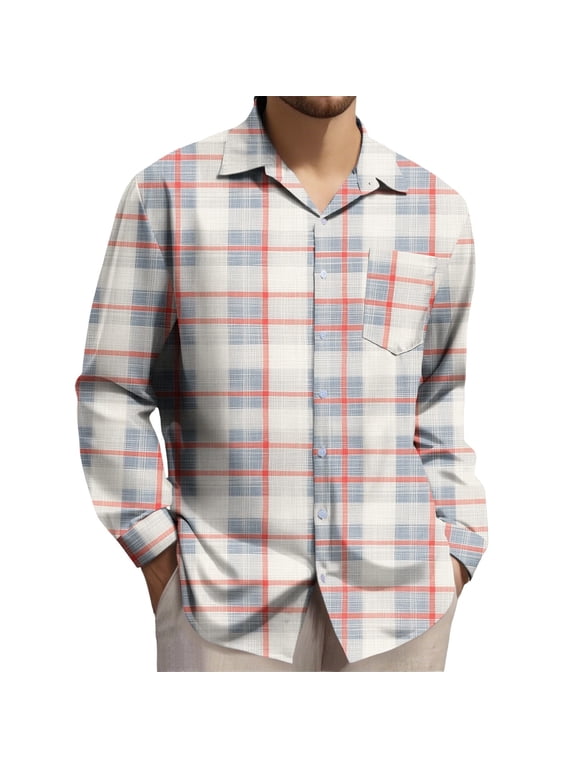Long Sleeve Shirts for Men Plaid Button Down Shirt Mens Casual Cotton Button Up Pocket Shirt Big and Tall Casual T Shirts