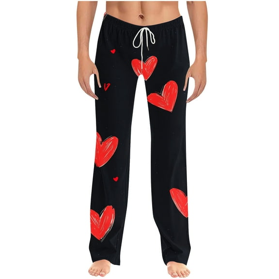 Xcmzpl Lounge Pants for Men Elastic Waist Drawstring Yoga Workout Bottoms Funny Love Heart Graphic Sleep Pants Big and Tall Bottoms
