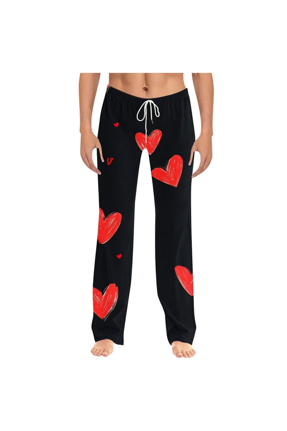 Lounge Pants for Men Elastic Waist Drawstring Yoga Workout Bottoms Funny Love Heart Graphic Sleep Pants Big and Tall Bottoms