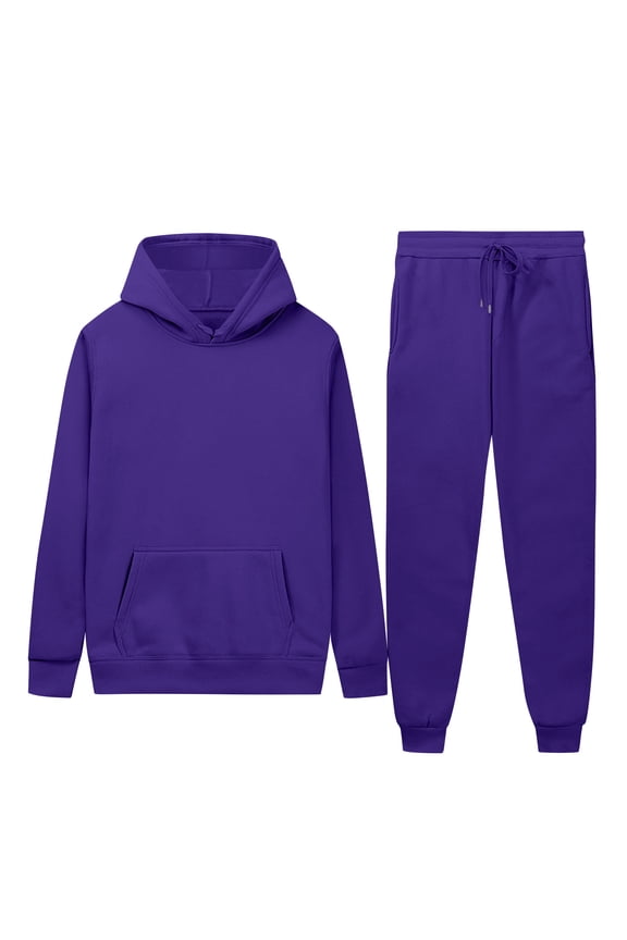 Men Sweatsuits Sets 2 Piece Solid Lounge Tracksuit Pullover Hoodies Sweatshirts Cinch Bottom Joggers Sweatpants Pokcet