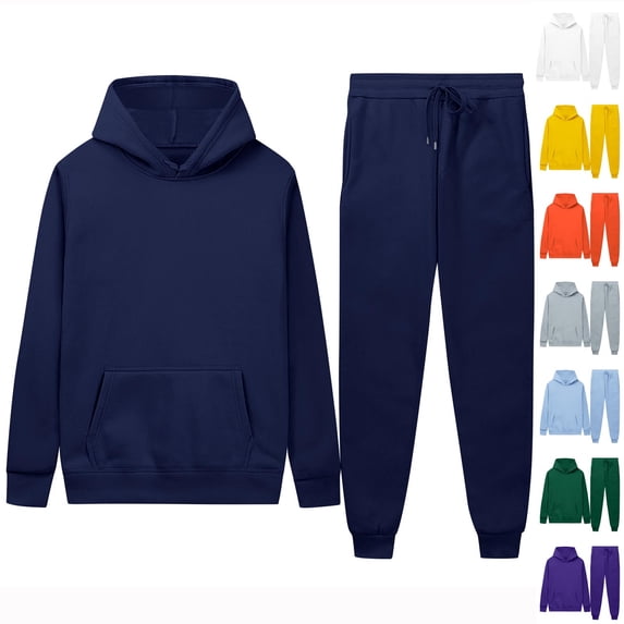 Xcmzpl Men Sweatsuits Sets 2 Piece Solid Lounge Tracksuit Pullover Hoodies Sweatshirts Cinch Bottom Joggers Sweatpants Pokcet