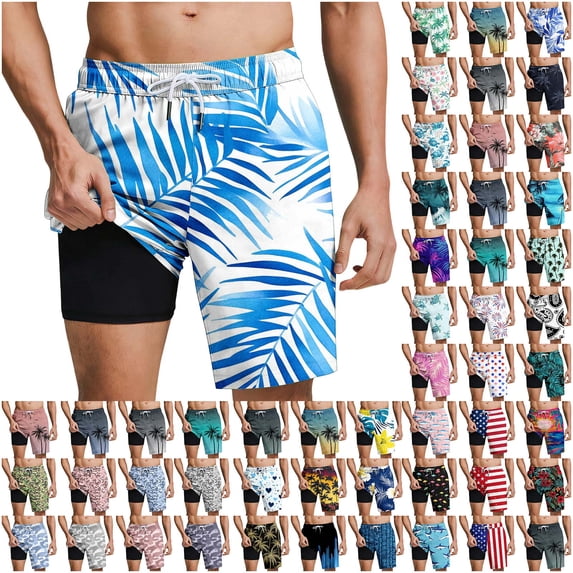 Xcmzpl Men Swim Trunks with Breathable Liner 7 Inches Hawaiian Graphic Quick Dry Board Shorts Summer Beach Gym Running Shorts