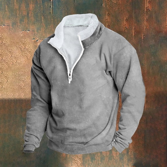 Xcmzpl Men's 1/4 Zip Pullover Thermal Fleece Fuzzy Sherpa Lined Sweatshirts Long Sleeve Stand Collar Sweatshirt Big and Tall Sweatshirt