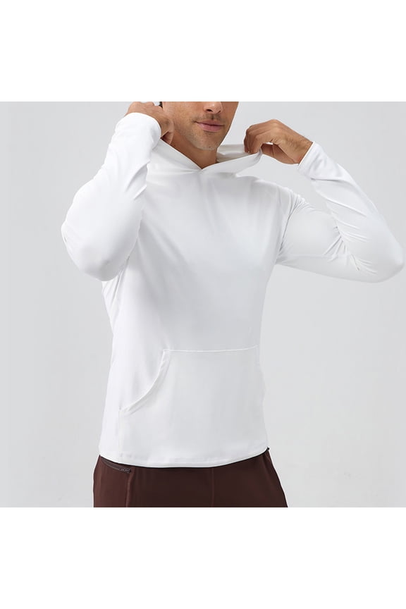 Men's Athletic Hoodies Slim Fit Long Sleeve Muscle Pullover Tops Lightweight Solid Color Workout Sport Hooded Sweatshirts with Pockets