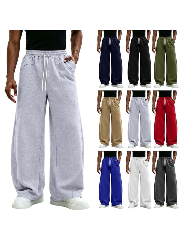 Men's Baggy Sweatpants Wide Leg Joggers Barrel Sweat Pants with Pockets Elastic Waist Open Bottom Loose Fit Lightweight Casual Gym Wear