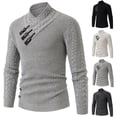 thumbnail image 1 of Xcmzpl Men's Cable Knit Sweater Asymmetrical Toggle Closure Mock Neck Pullover Shawl Collar Turtleneck Cable Knit Sweater for Fall Winter, 1 of 7