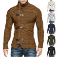 thumbnail image 1 of Xcmzpl Men's Cable Knitted Oplique Zip Button Front Long Sleeve Cardigan Sweater Mock Neck Solid Vintage Knit Cardigans, 1 of 6