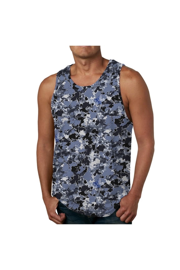 Men's Camouflage Undershirt Tank Top Gym Crewneck Sleeveless Shirts Vintage Camo Graphic Tees for Workout Outdoor Beach