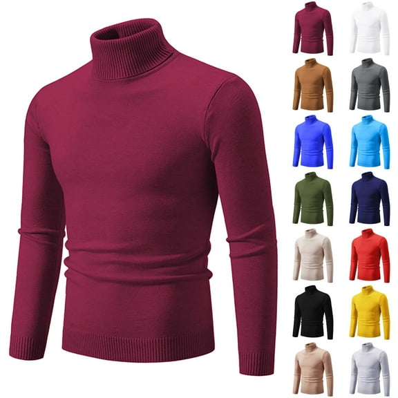 Xcmzpl Men's Casual Slim Fit Basic Tops Big and Tall Knitted Lightweight Turtleneck Pullover Sweater Solid Fall Sweaters