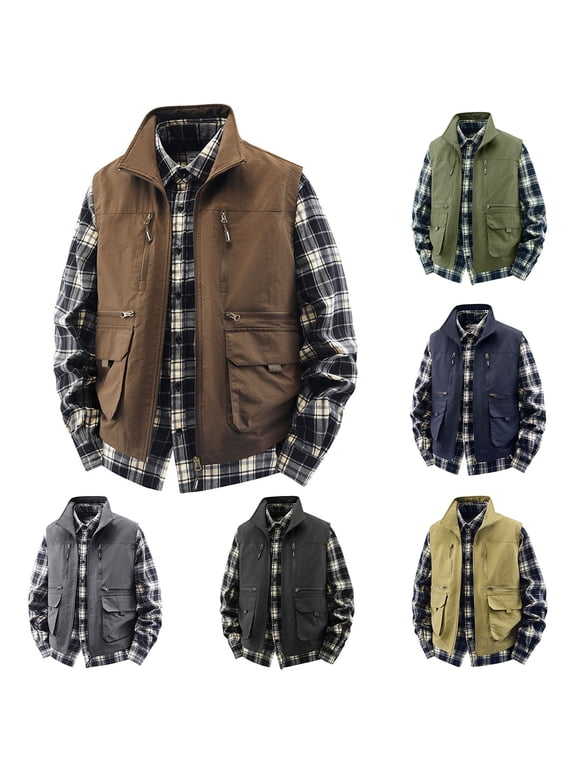 Men's Casual Solid Camp Collar Vest Sleeveless Button Down Multi Pockets Outdoor Utility Workwear Black XXXXXL