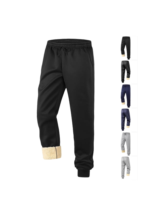 Men's Fleece Lined Winter Sweatpant Sherpa Thermal Hiking Athletic Joggers Elastic Drawstring Waist Solid Cinch Bottom Pants with Pockets
