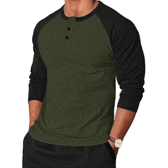 Xcmzpl Men's Henley Shirts Full Length Sleeve Raglan Cotton Baseball Tee Shirt Casual Color Block Golf Course Casual Outfit M-5XL