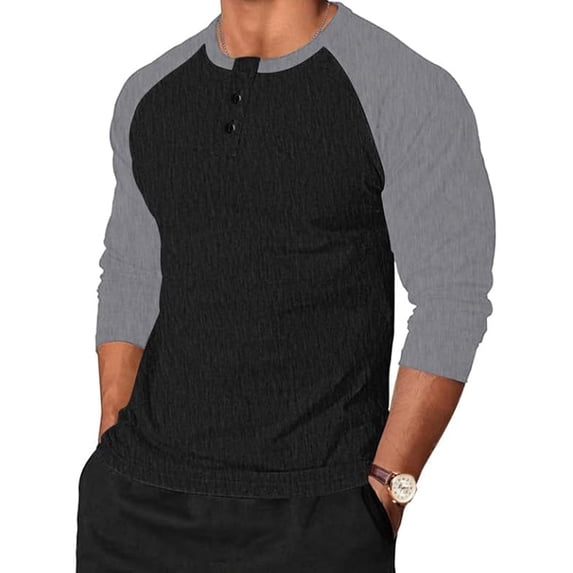 Xcmzpl Men's Henley Shirts Full Length Sleeve Raglan Cotton Baseball Tee Shirt Casual Color Block Golf Course Casual Outfit M-5XL