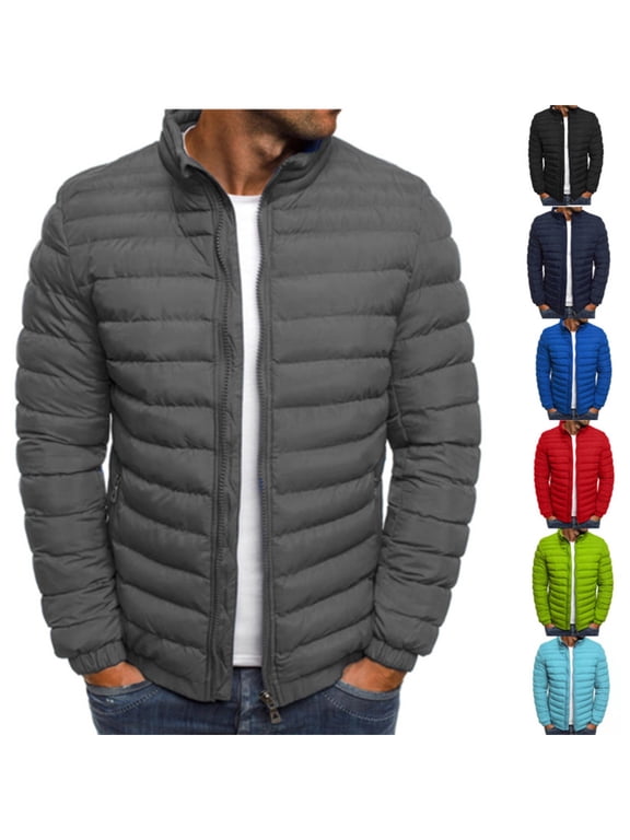 Men's Lightweight Puffer Jacket Winter Quilted Puffy Jackets Warm Full Zip Stand Collar Insulated Coats Outerwear with Pocket