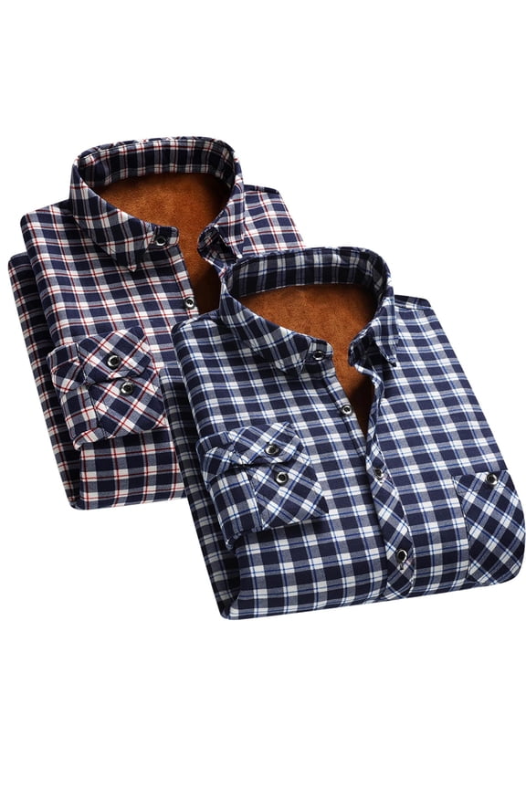 Men's Long Sleeve Sherpa Lined Shirts Outdoor Warm Flannel Plaid Jacket Button Down Fleece Coats Big and Tall Fall Winter Shirts