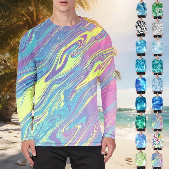 Xcmzpl Men's Long Sleeve Shirts UPF 50+ UV Sun Protection Graphic Athletic Shirts for Hiking Running Workout Rash Guard